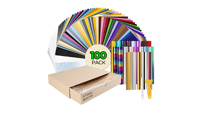 xTool Selected Removable Vinyl Kit, 80 Removable Vinyl Sheets with 20  Transfer Tape for Vinyl, 57 Assorted Colors 12″ x 10″ Adhesive Vinyl Bundle  for Cutters, Personalize Craft, Decal, Signs, Stickers 